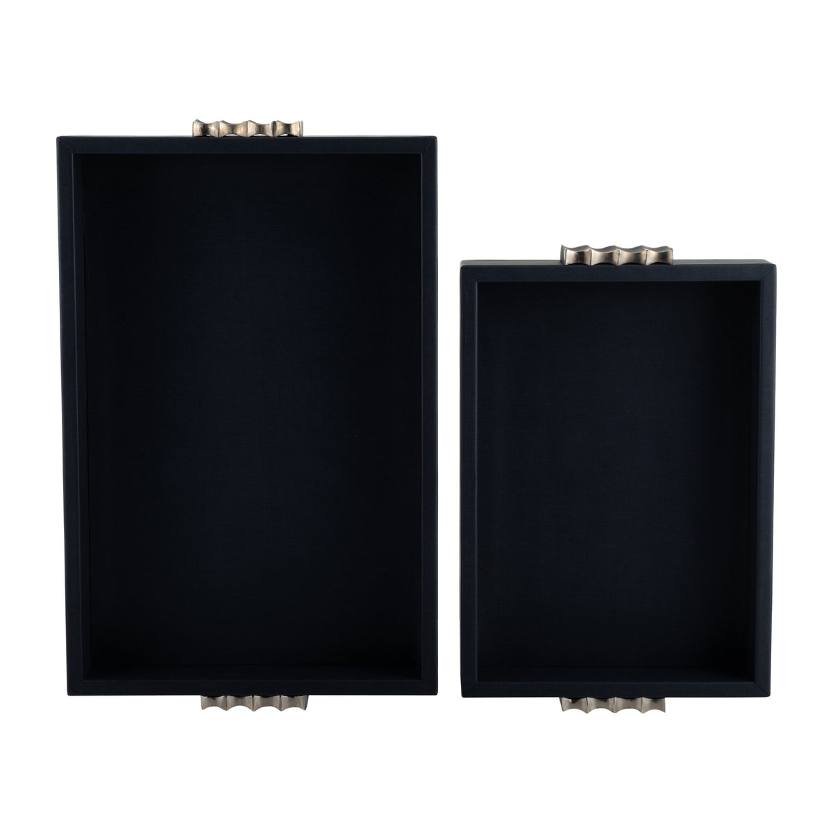 S/2 14/18"L, WOOD-LEATHER TRAYS, BLUE/ OMBRE Tray| Sagebrook Home