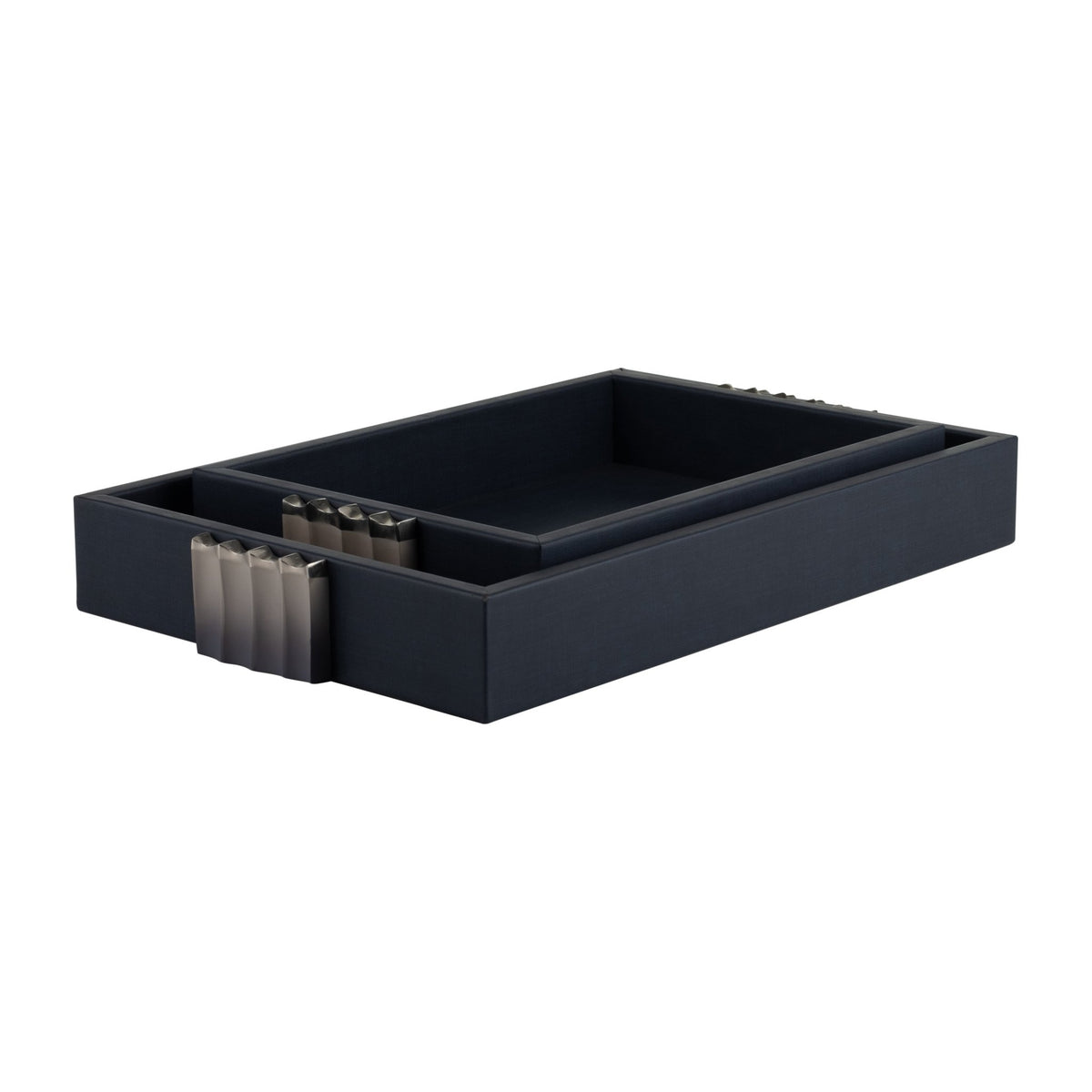 S/2 14/18"L, WOOD-LEATHER TRAYS, BLUE/ OMBRE Tray| Sagebrook Home
