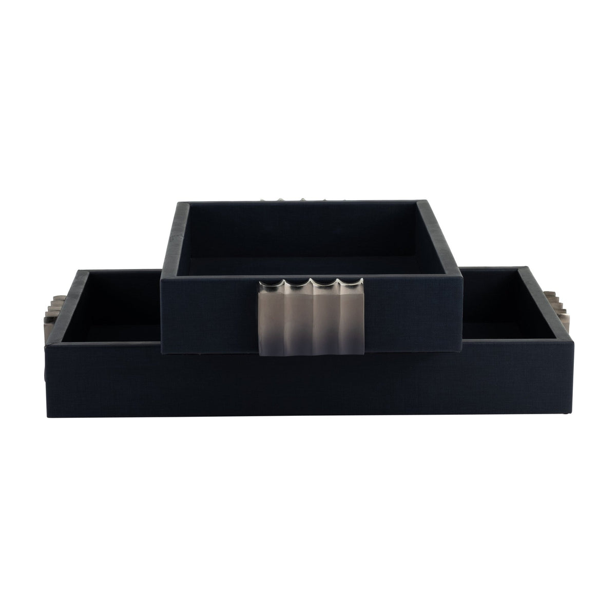 S/2 14/18"L, WOOD-LEATHER TRAYS, BLUE/ OMBRE Tray| Sagebrook Home