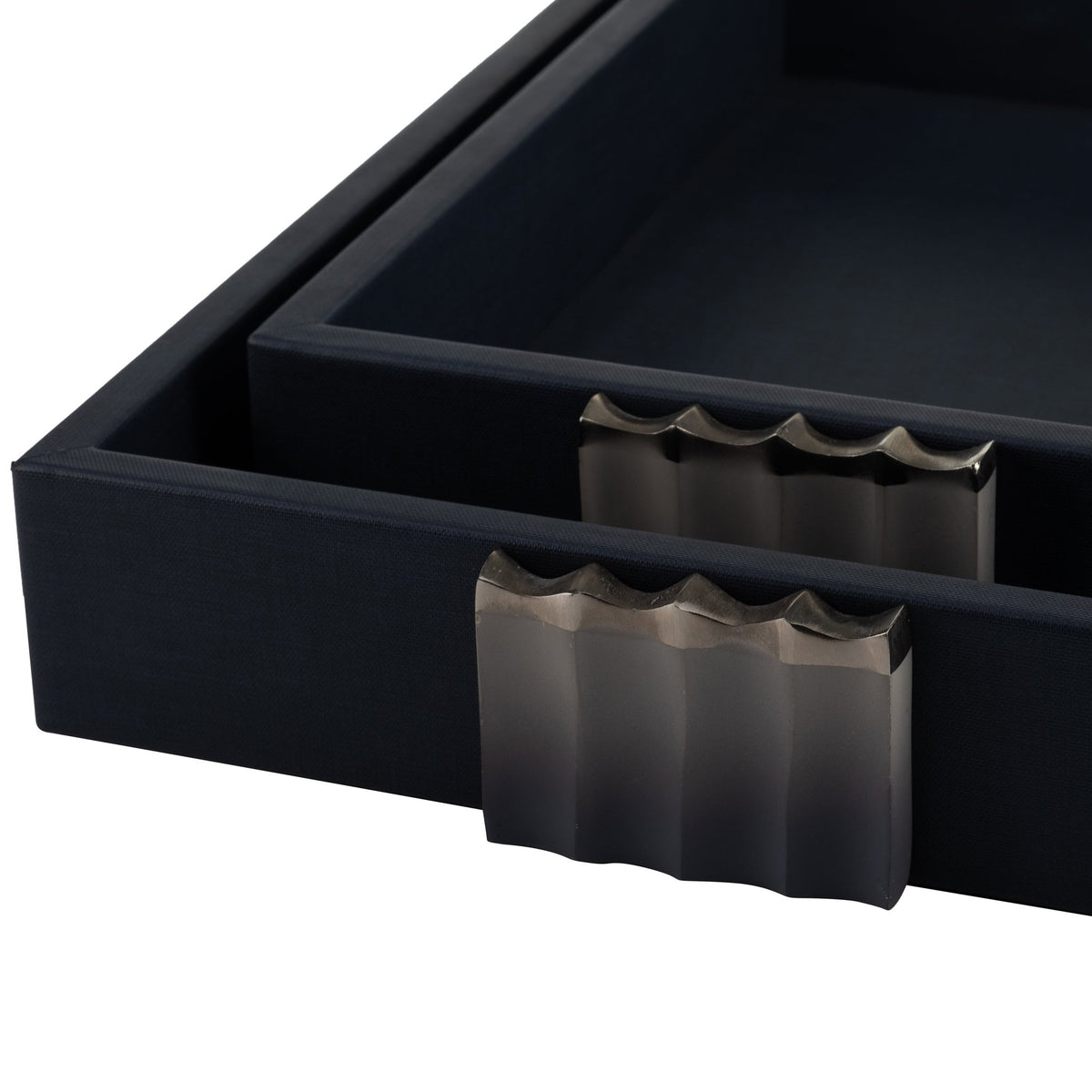 S/2 14/18"L, WOOD-LEATHER TRAYS, BLUE/ OMBRE Tray| Sagebrook Home