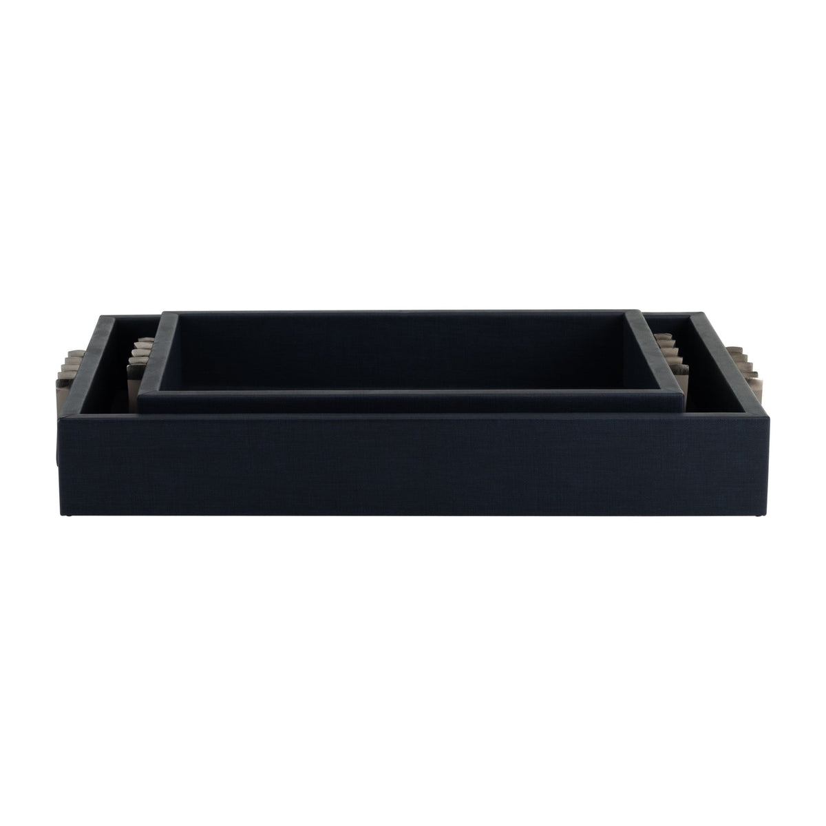 S/2 14/18"L, WOOD-LEATHER TRAYS, BLUE/ OMBRE Tray| Sagebrook Home
