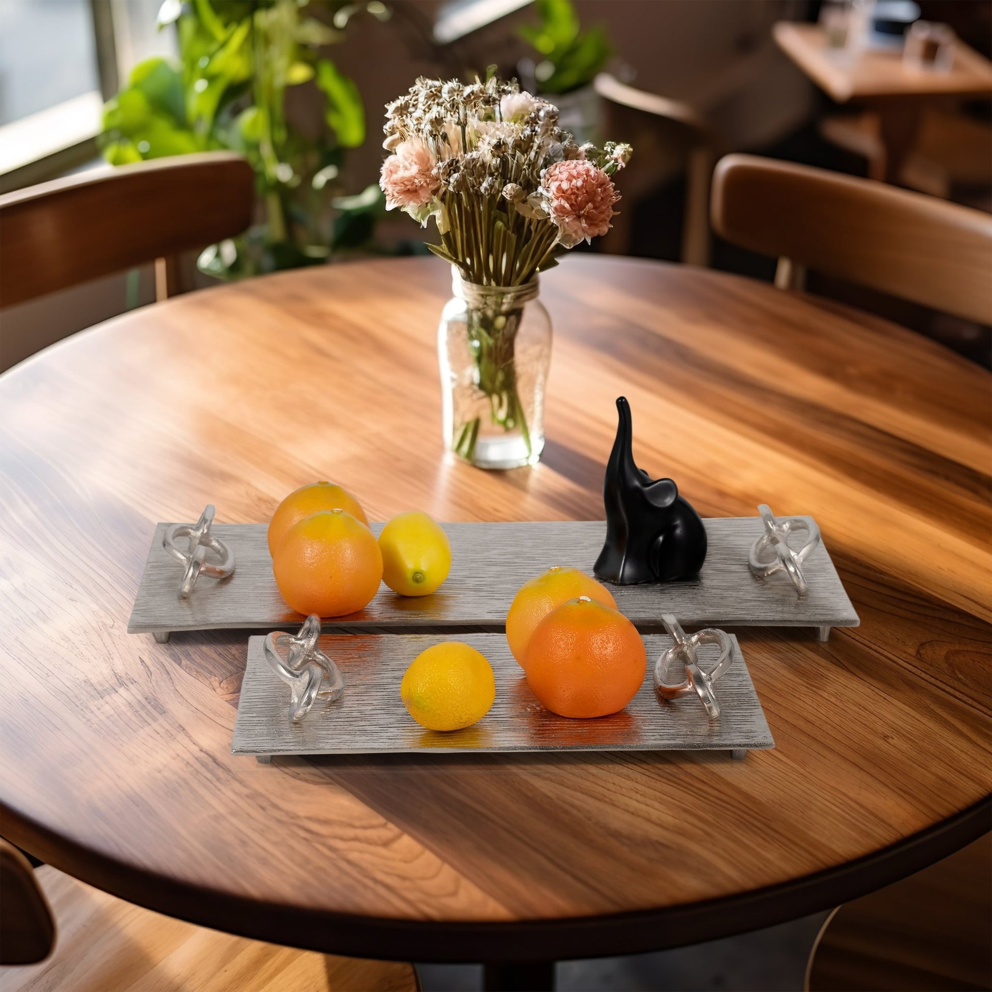 S/2 14/21" Rada Silver Link Trays Table Decors| Sagebrook Home