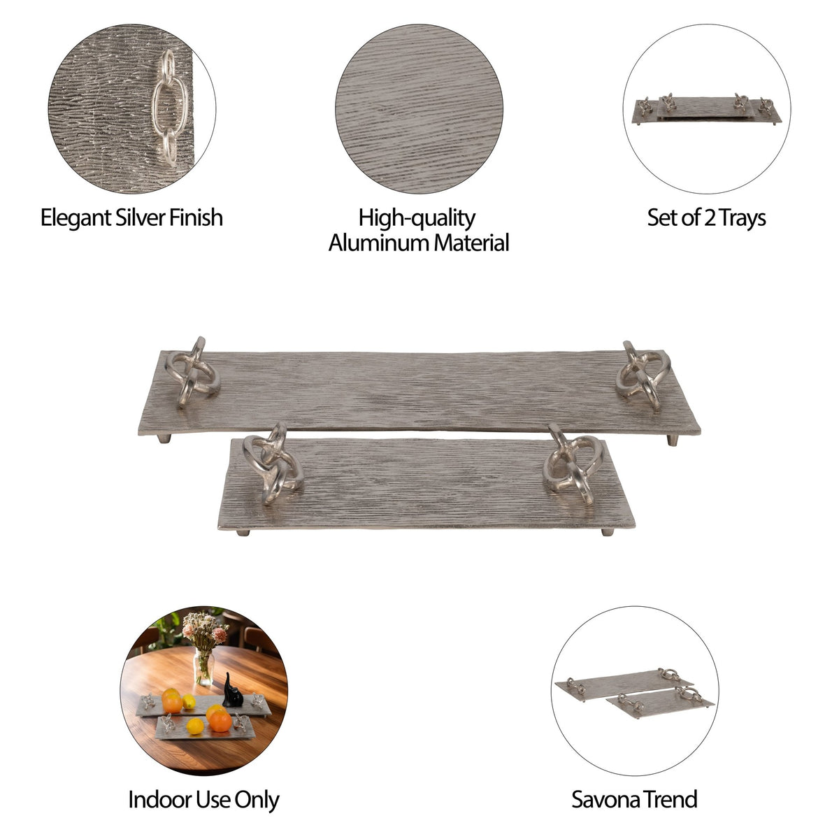 S/2 14/21" Rada Silver Link Trays Table Decors| Sagebrook Home