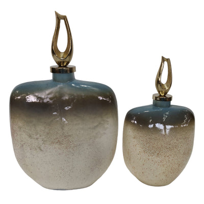 S/2 15/18" Ashford Glass Bottles With Metal Topper - Al Rugaib Furniture