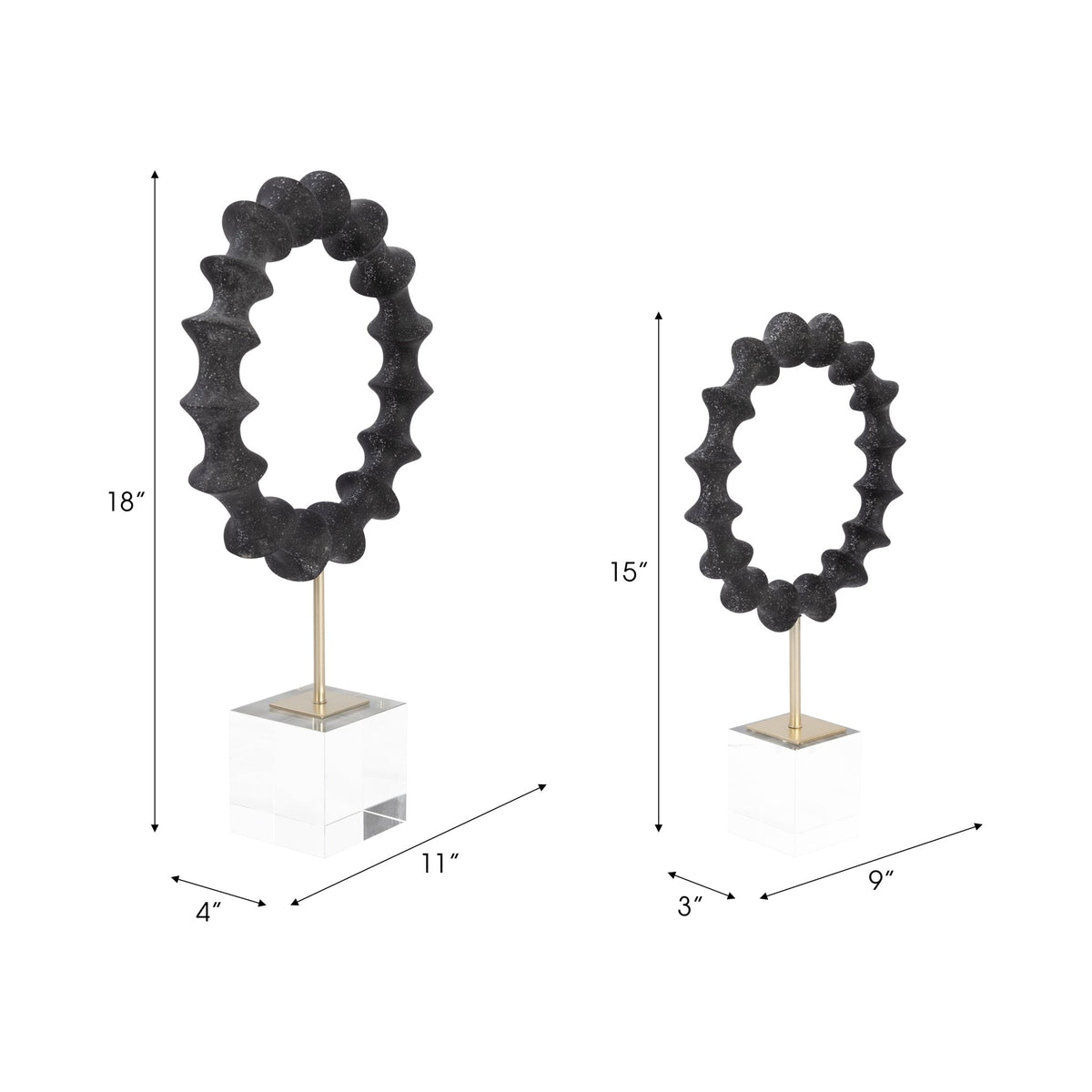 S/2 15/18" Operose Statuary, Black Table Decors| Sagebrook Home