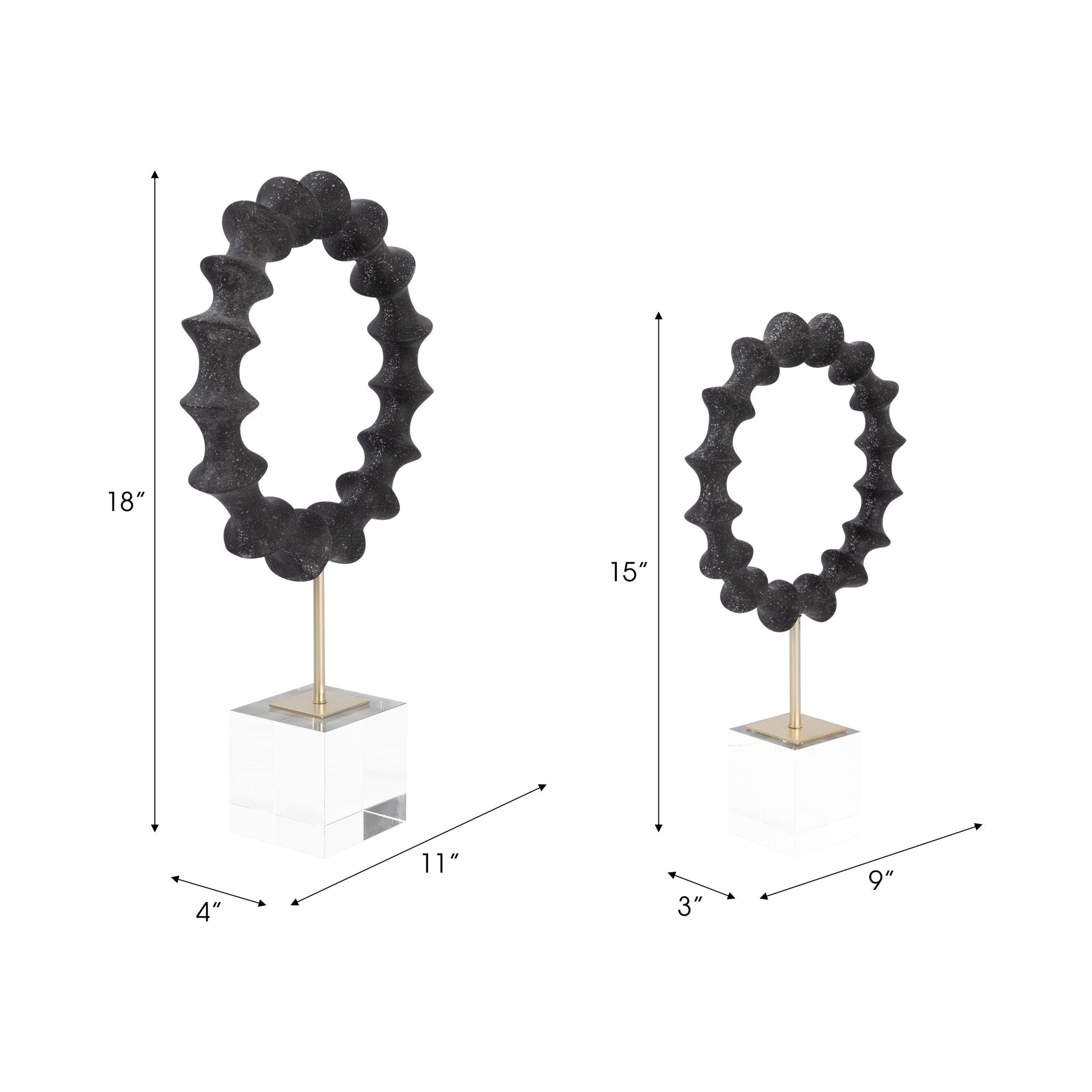 S/2 15/18" Operose Statuary, Black Table Decors| Sagebrook Home