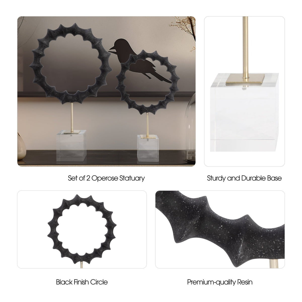 S/2 15/18" Operose Statuary, Black Table Decors| Sagebrook Home