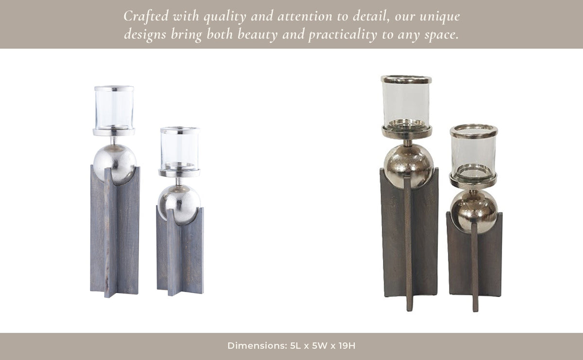 S/2 15/19" IDABEL WOOD CANDLE HOLDERS Candle Holders| Sagebrook Home