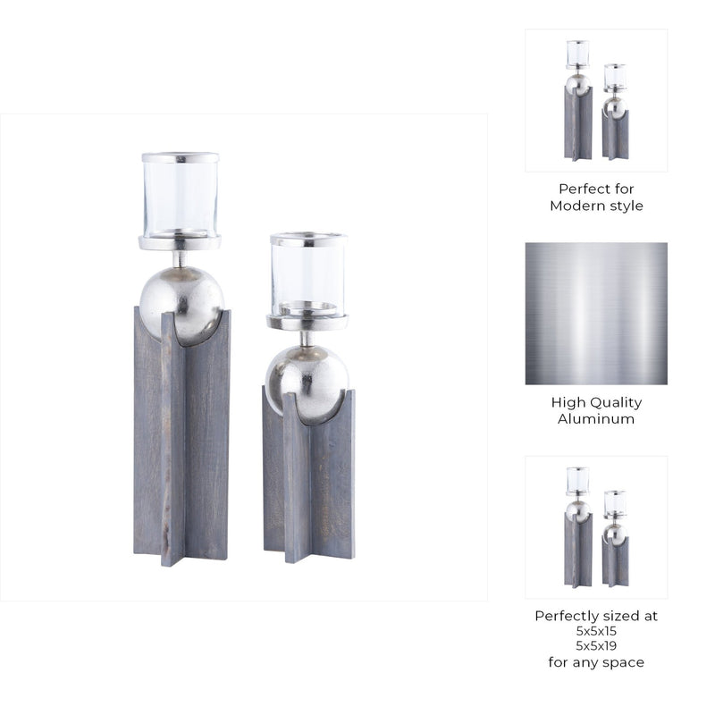 S/2 15/19" IDABEL WOOD CANDLE HOLDERS - Al Rugaib Furniture