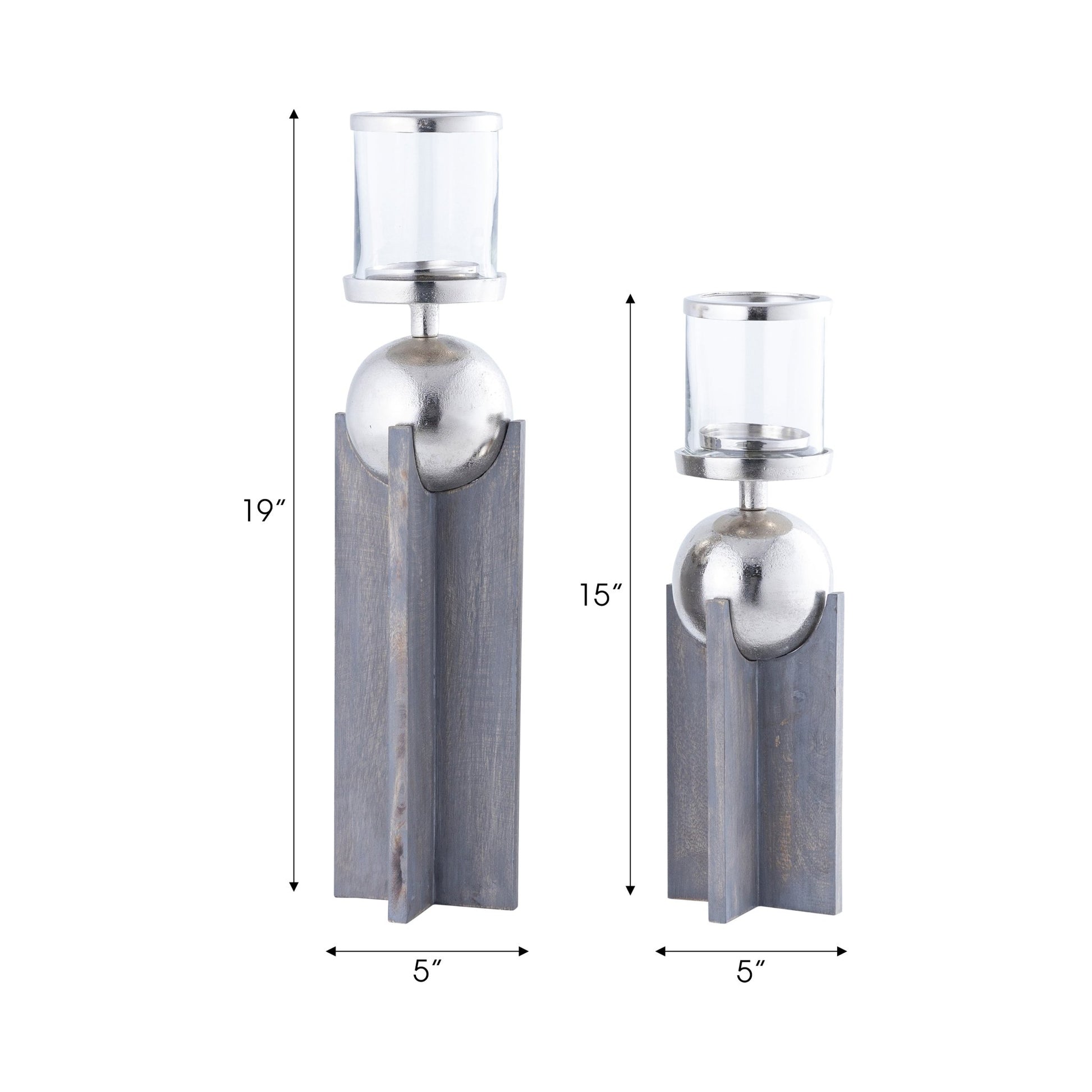 S/2 15/19" IDABEL WOOD CANDLE HOLDERS Candle Holders| Sagebrook Home