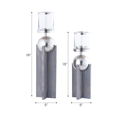 S/2 15/19" IDABEL WOOD CANDLE HOLDERS - Al Rugaib Furniture