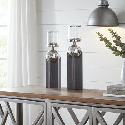 S/2 15/19" IDABEL WOOD CANDLE HOLDERS - Al Rugaib Furniture