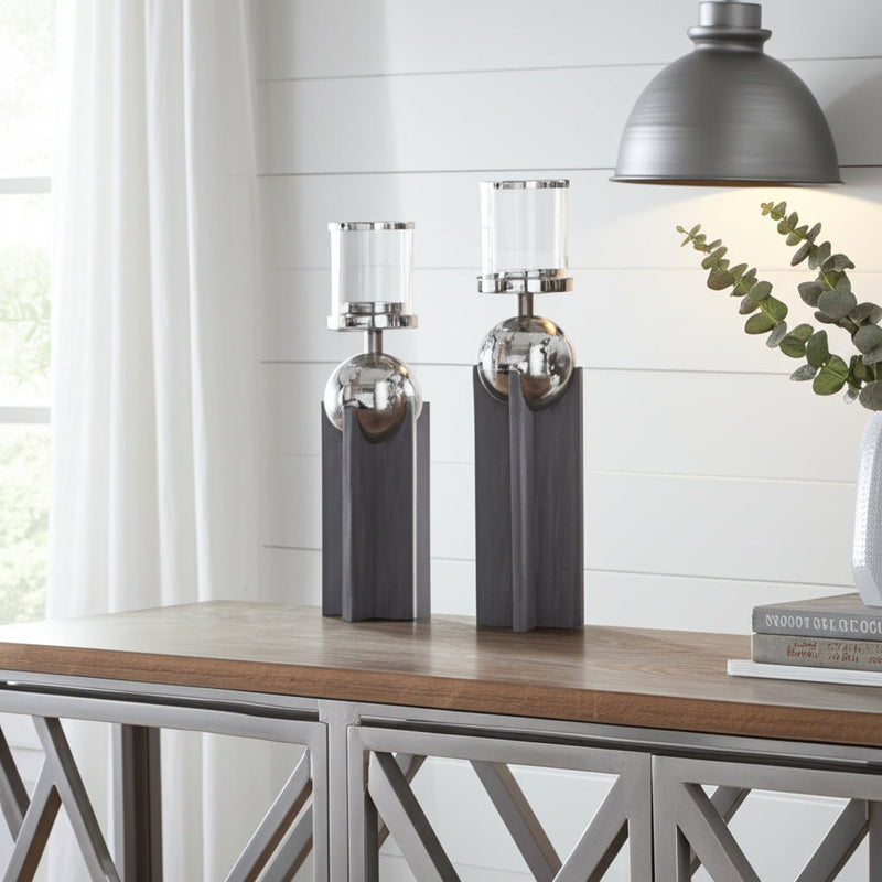 S/2 15/19" IDABEL WOOD CANDLE HOLDERS - Al Rugaib Furniture