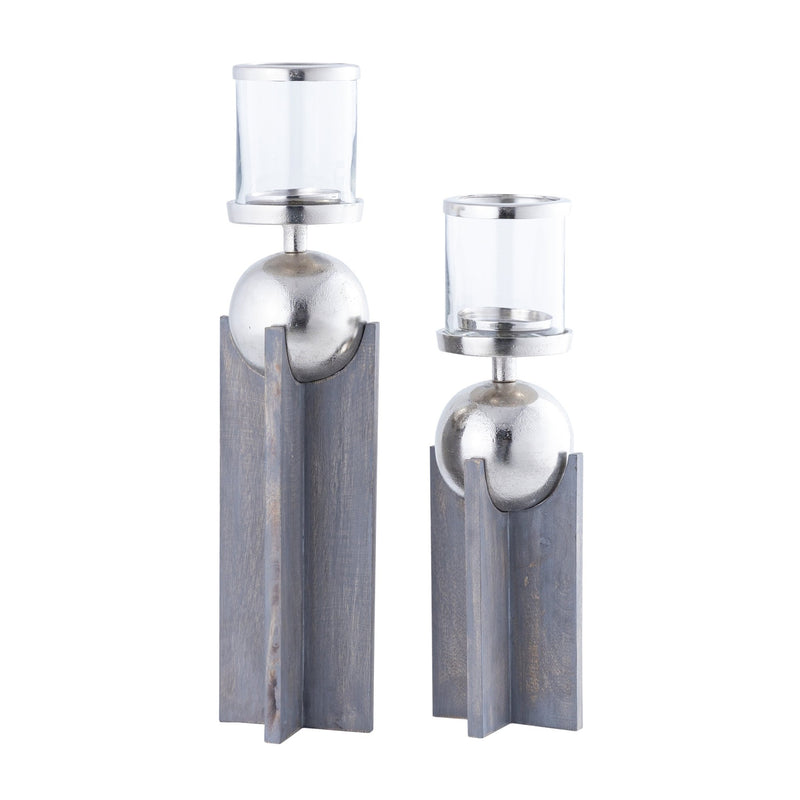 S/2 15/19" IDABEL WOOD CANDLE HOLDERS - Al Rugaib Furniture