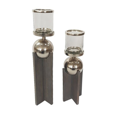 S/2 15/19" IDABEL WOOD CANDLE HOLDERS - Al Rugaib Furniture