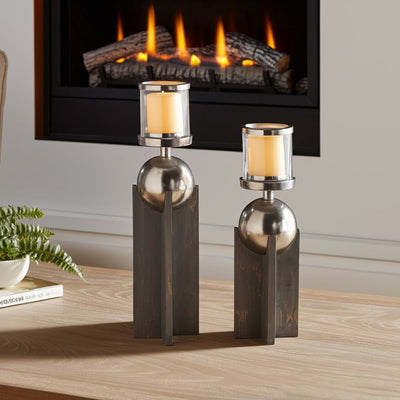S/2 15/19" IDABEL WOOD CANDLE HOLDERS - Al Rugaib Furniture