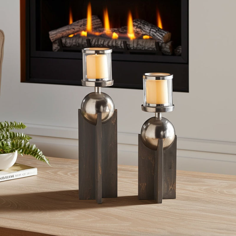S/2 15/19" IDABEL WOOD CANDLE HOLDERS - Al Rugaib Furniture