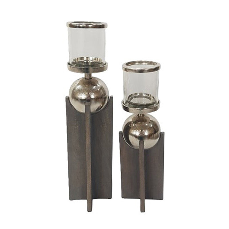 S/2 15/19" IDABEL WOOD CANDLE HOLDERS - Al Rugaib Furniture