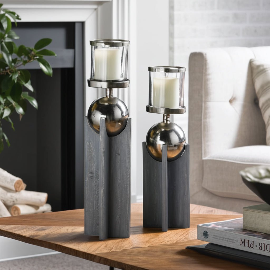 S/2 15/19" IDABEL WOOD CANDLE HOLDERS Candle Holders| Sagebrook Home