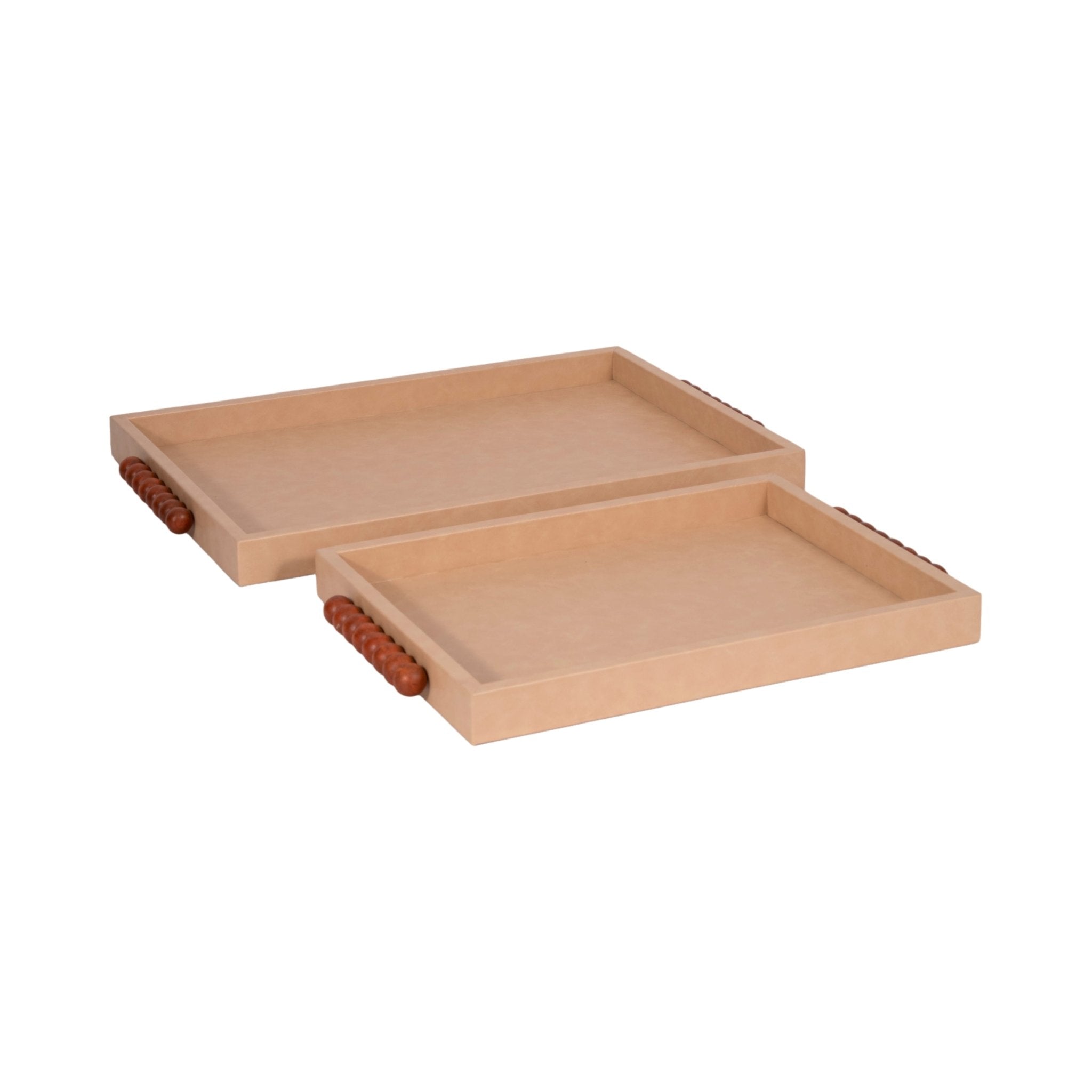 S/2 16/20" Beaded Handle Trays, Ivory Table Decors| Sagebrook Home