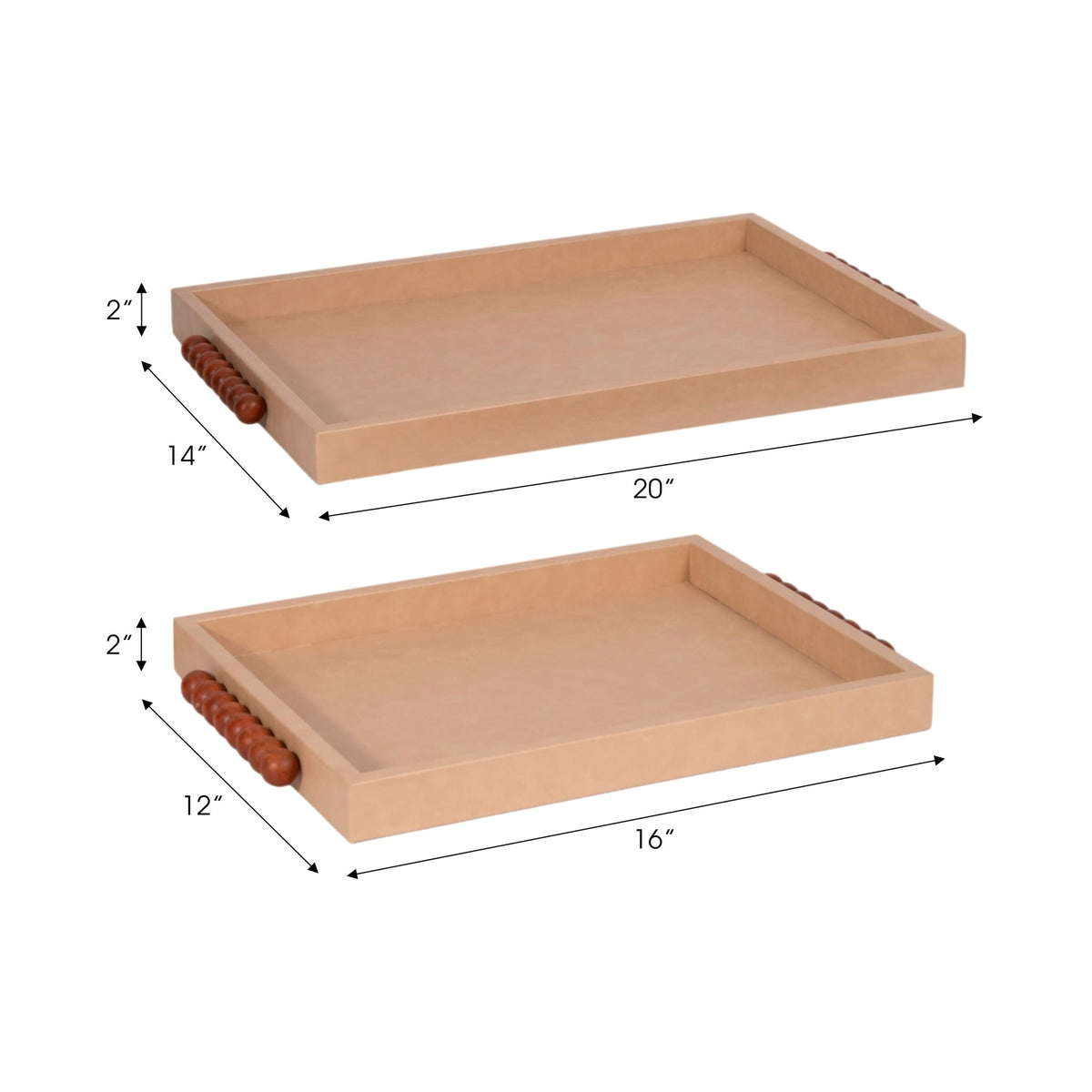 S/2 16/20" Beaded Handle Trays, Ivory Table Decors| Sagebrook Home