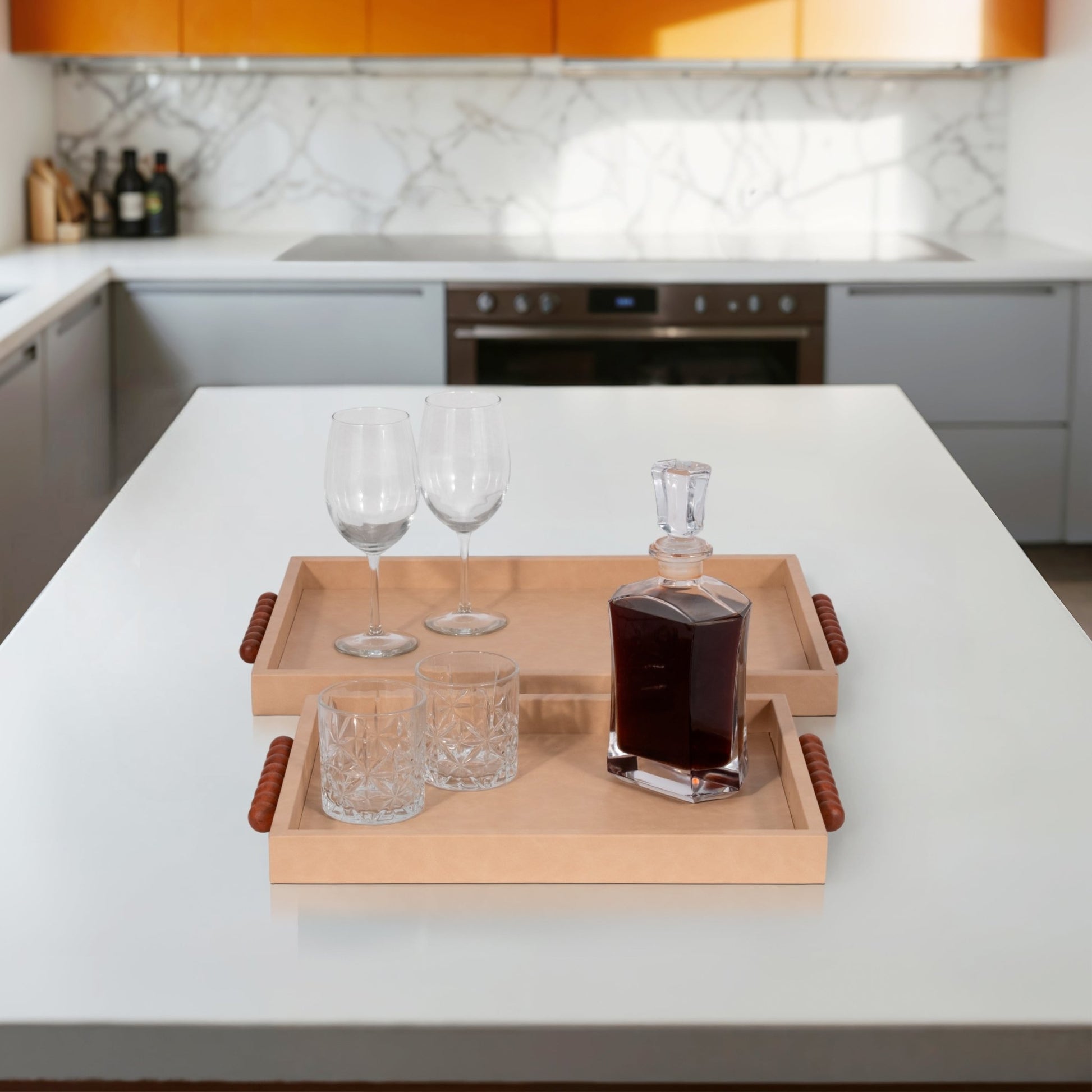 S/2 16/20" Beaded Handle Trays, Ivory Table Decors| Sagebrook Home