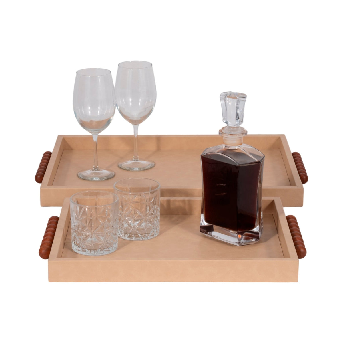 S/2 16/20" Beaded Handle Trays, Ivory Table Decors| Sagebrook Home