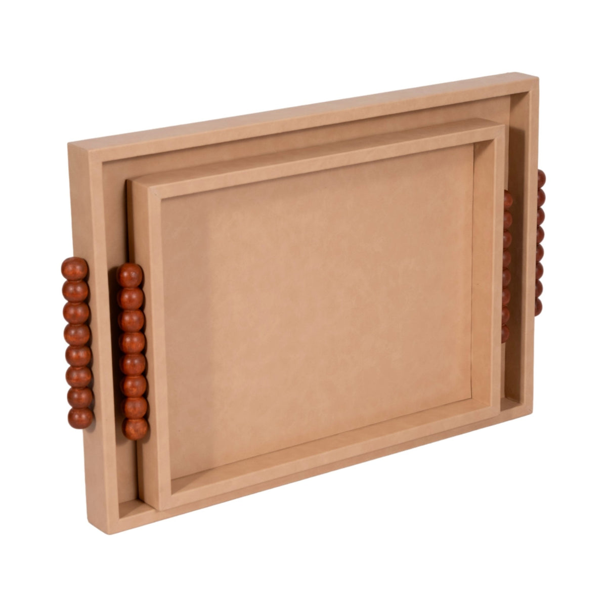 S/2 16/20" Beaded Handle Trays, Ivory Table Decors| Sagebrook Home