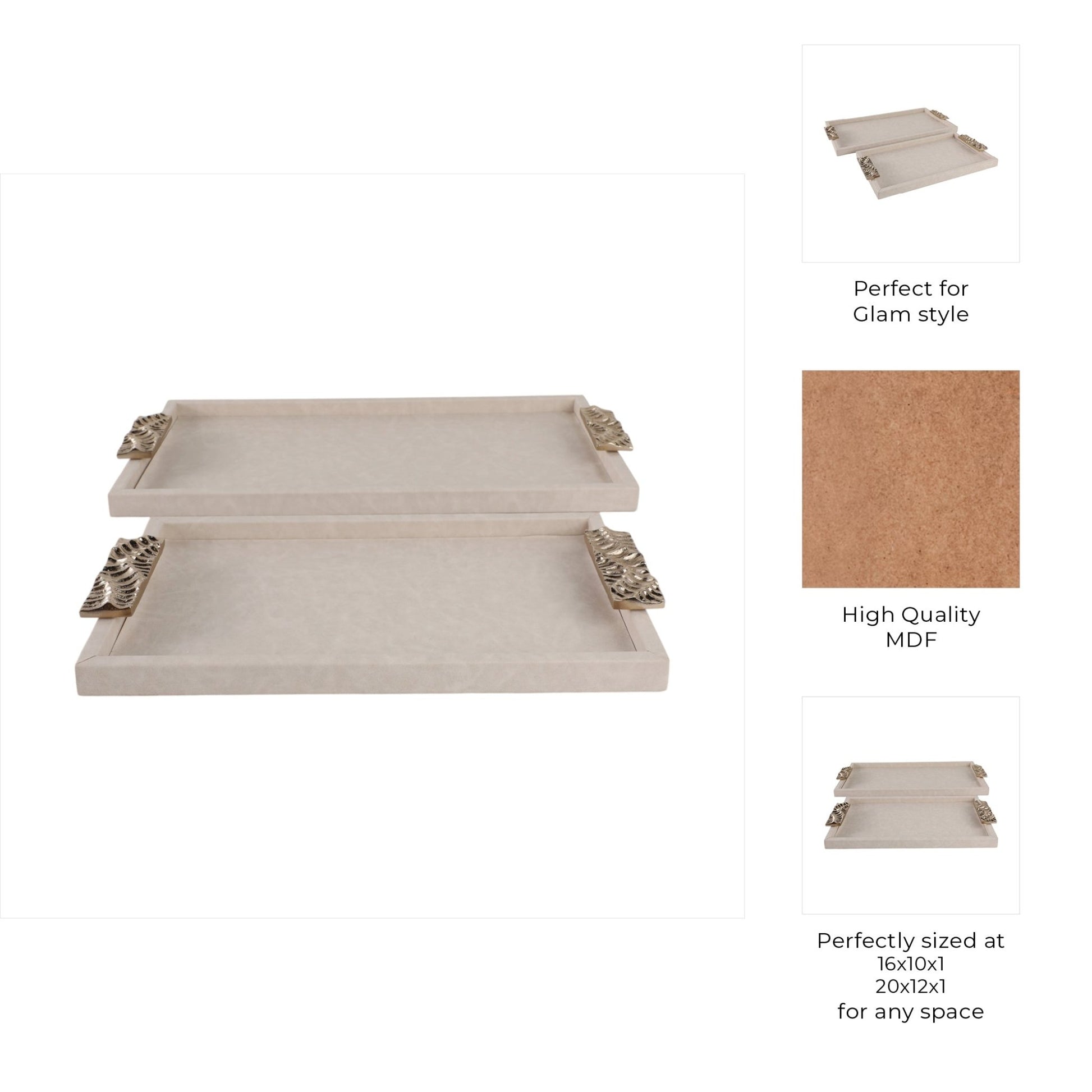 S/2 16/20" MARQUIS TRAYS WITH ALUMINIUM HARDWARE Table Decors| Sagebrook Home