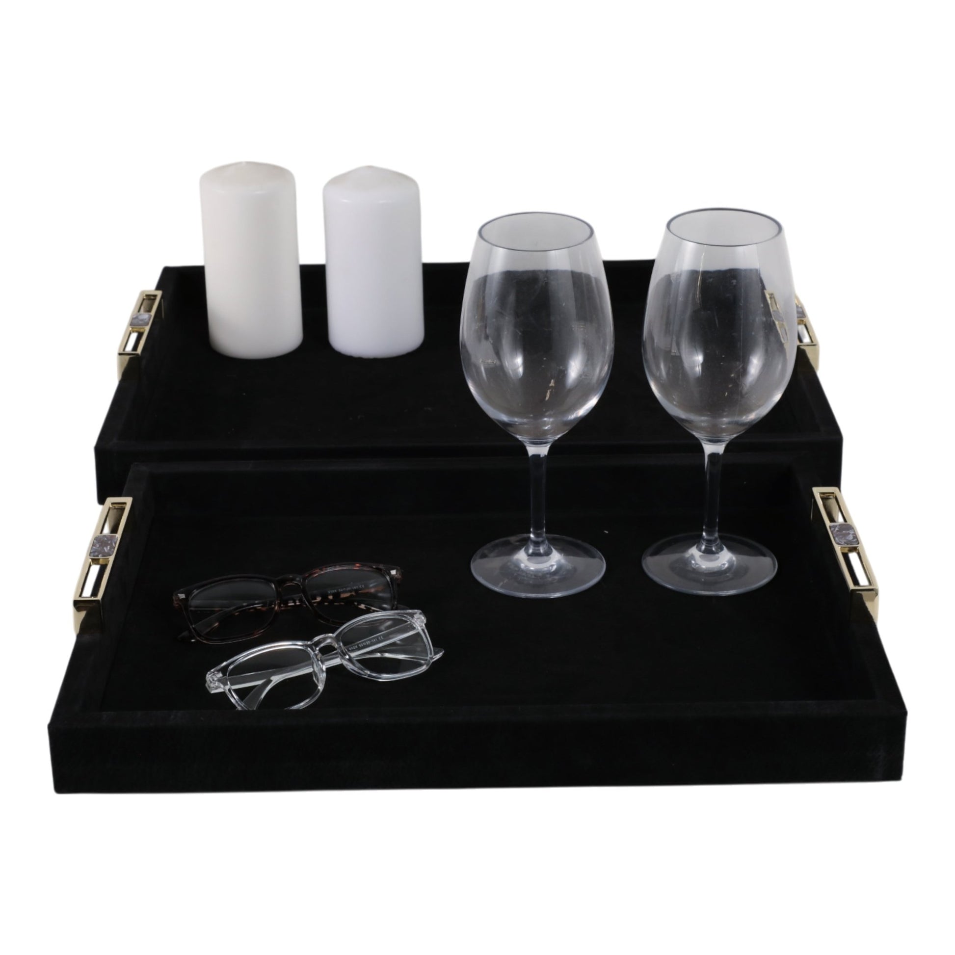 S/2 17/20" RAYNE BLACK SUEDE TRAYS Table Decors| Sagebrook Home