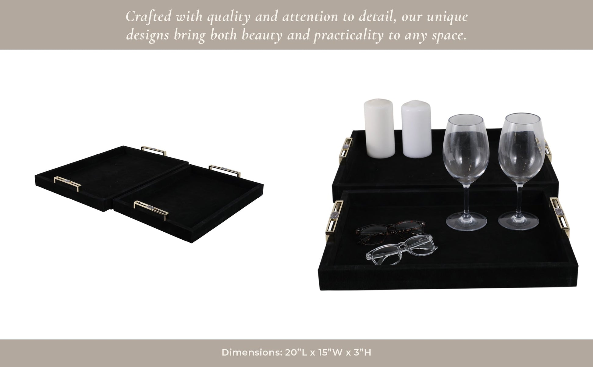 S/2 17/20" RAYNE BLACK SUEDE TRAYS Table Decors| Sagebrook Home