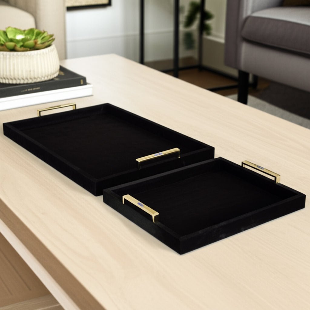 S/2 17/20" RAYNE BLACK SUEDE TRAYS Table Decors| Sagebrook Home