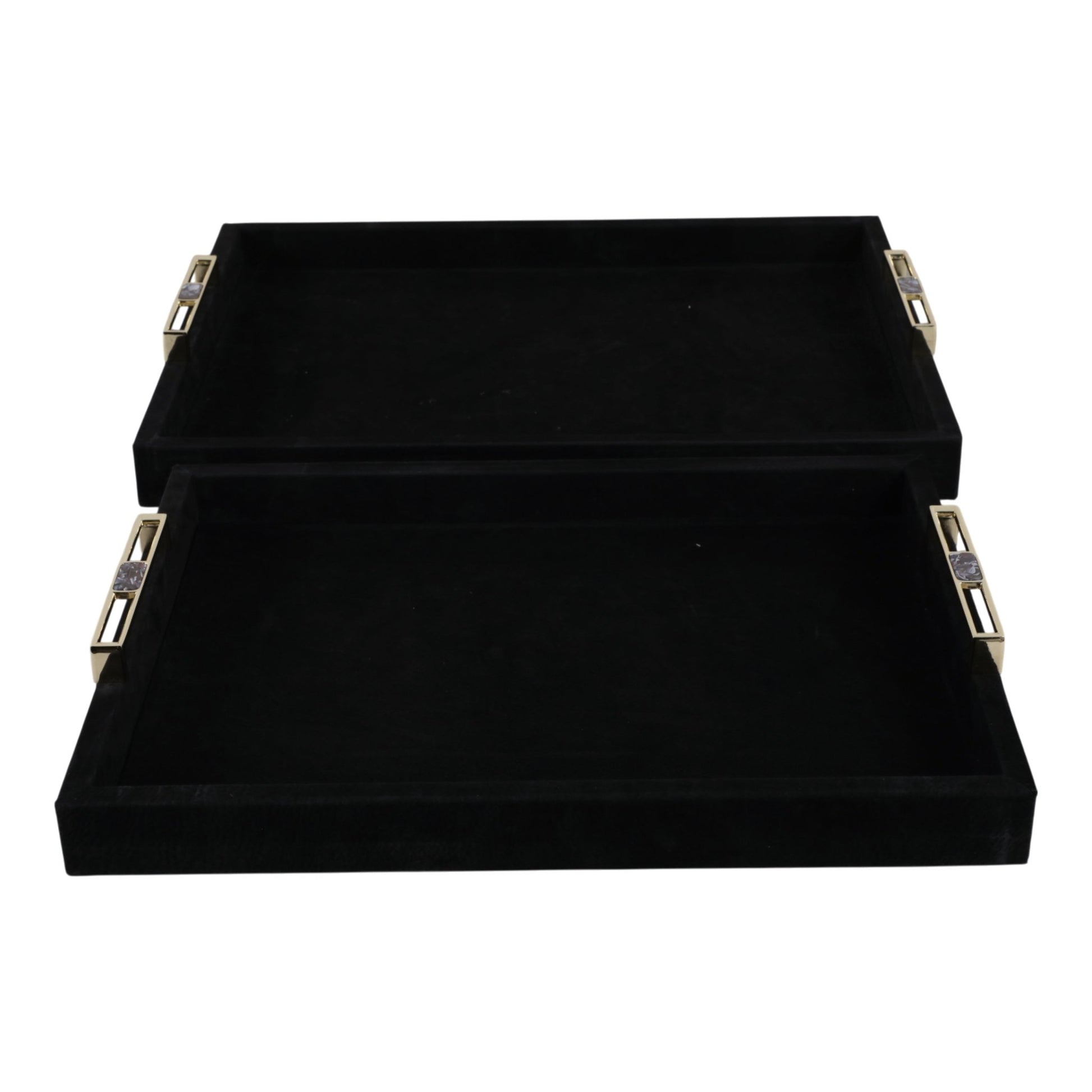 S/2 17/20" RAYNE BLACK SUEDE TRAYS Table Decors| Sagebrook Home