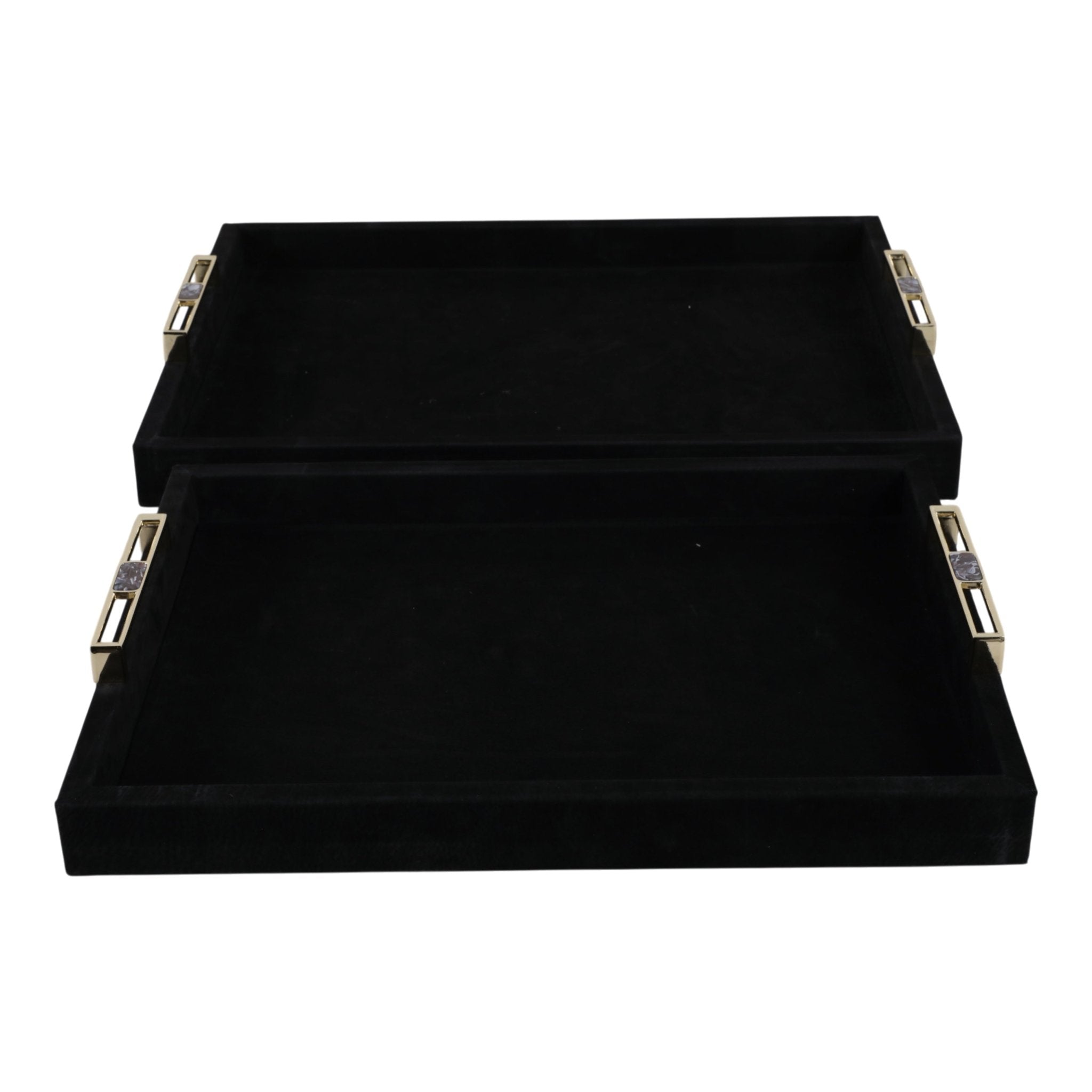 S/2 17/20" RAYNE BLACK SUEDE TRAYS Table Decors| Sagebrook Home
