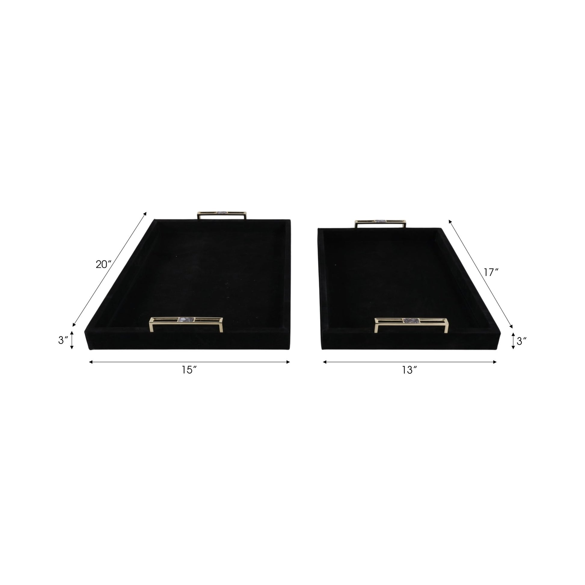 S/2 17/20" RAYNE BLACK SUEDE TRAYS Table Decors| Sagebrook Home