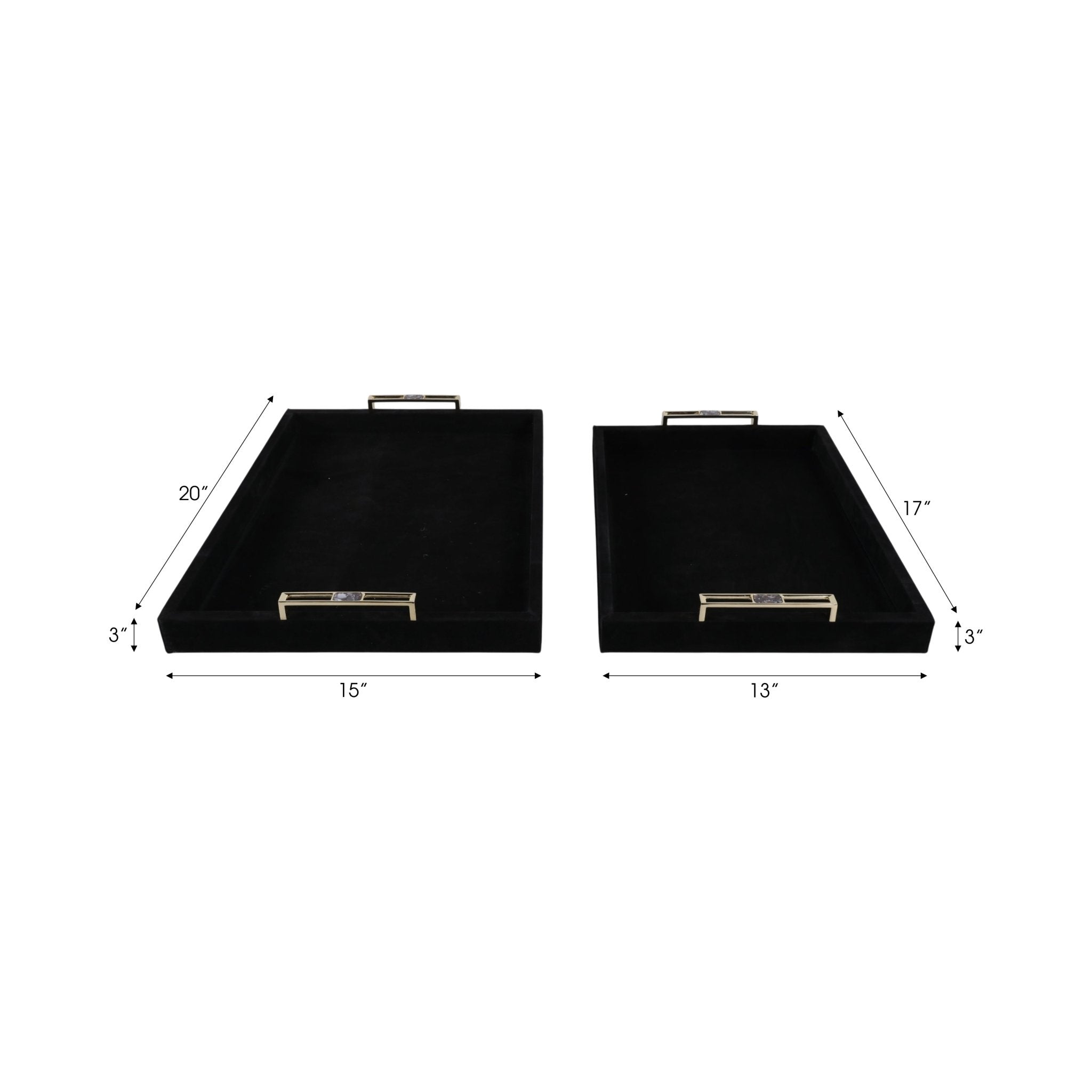 S/2 17/20" RAYNE BLACK SUEDE TRAYS Table Decors| Sagebrook Home