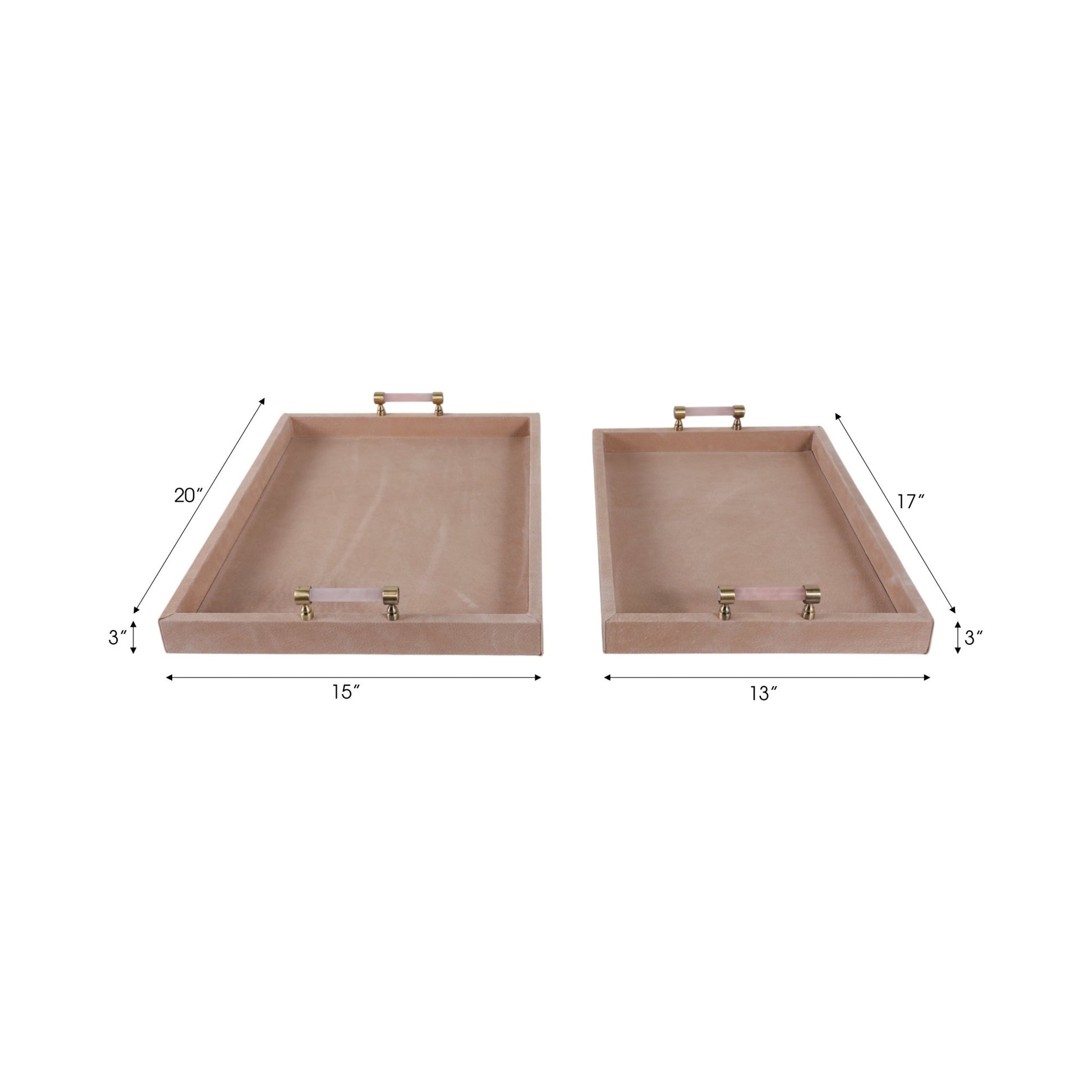 S/2 17/20halofax Tan Suede Selenite Hardware Trays Table Decors| Sagebrook Home