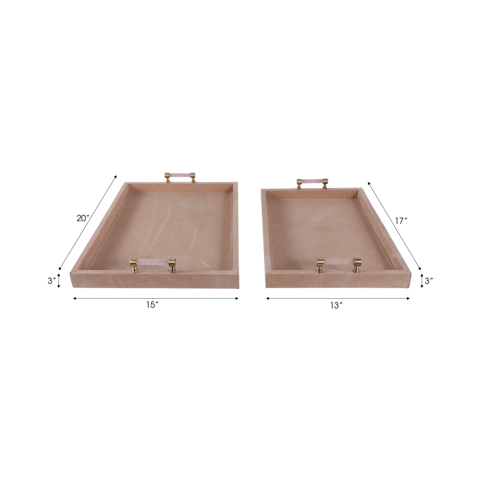 S/2 17/20halofax Tan Suede Selenite Hardware Trays Table Decors| Sagebrook Home