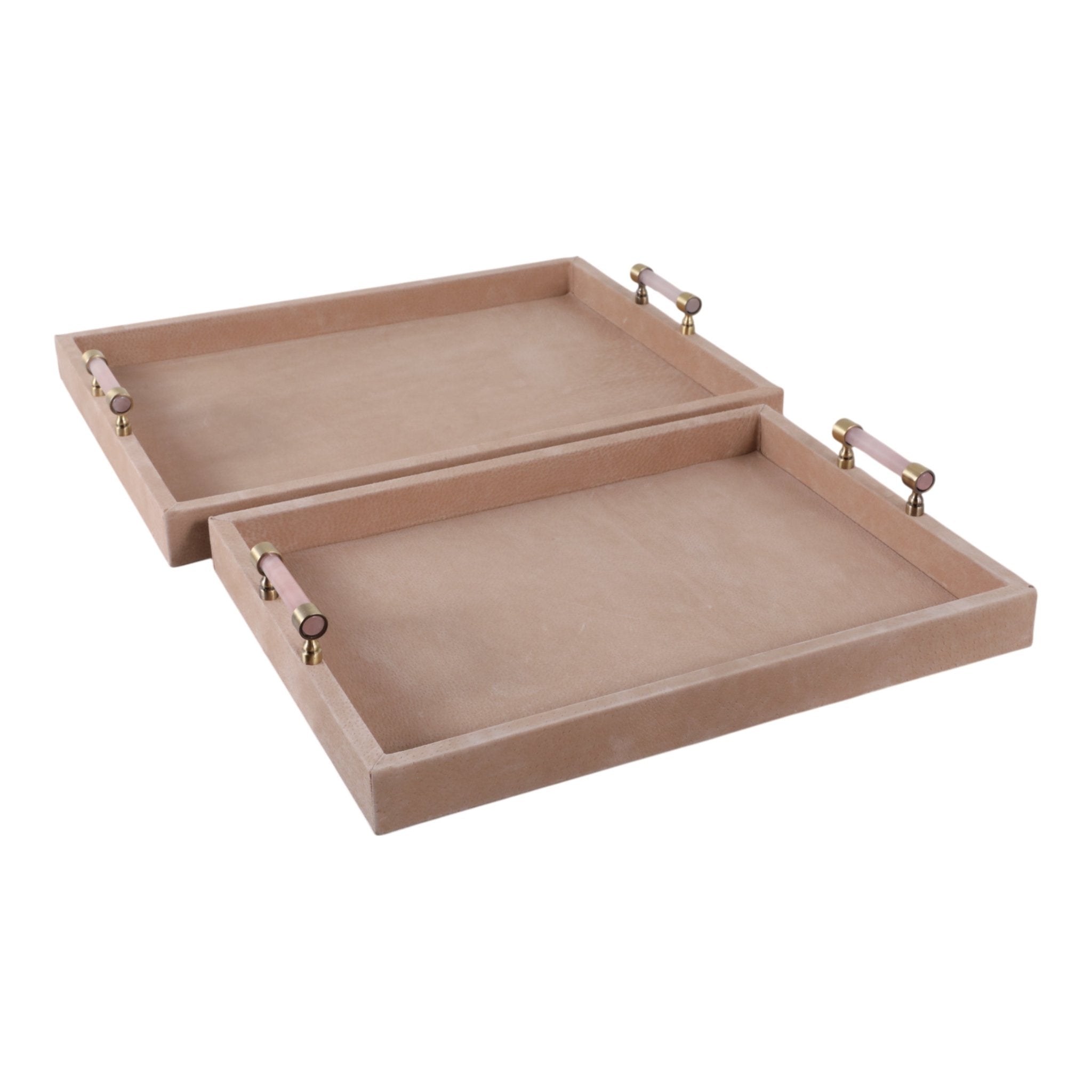 S/2 17/20halofax Tan Suede Selenite Hardware Trays Table Decors| Sagebrook Home