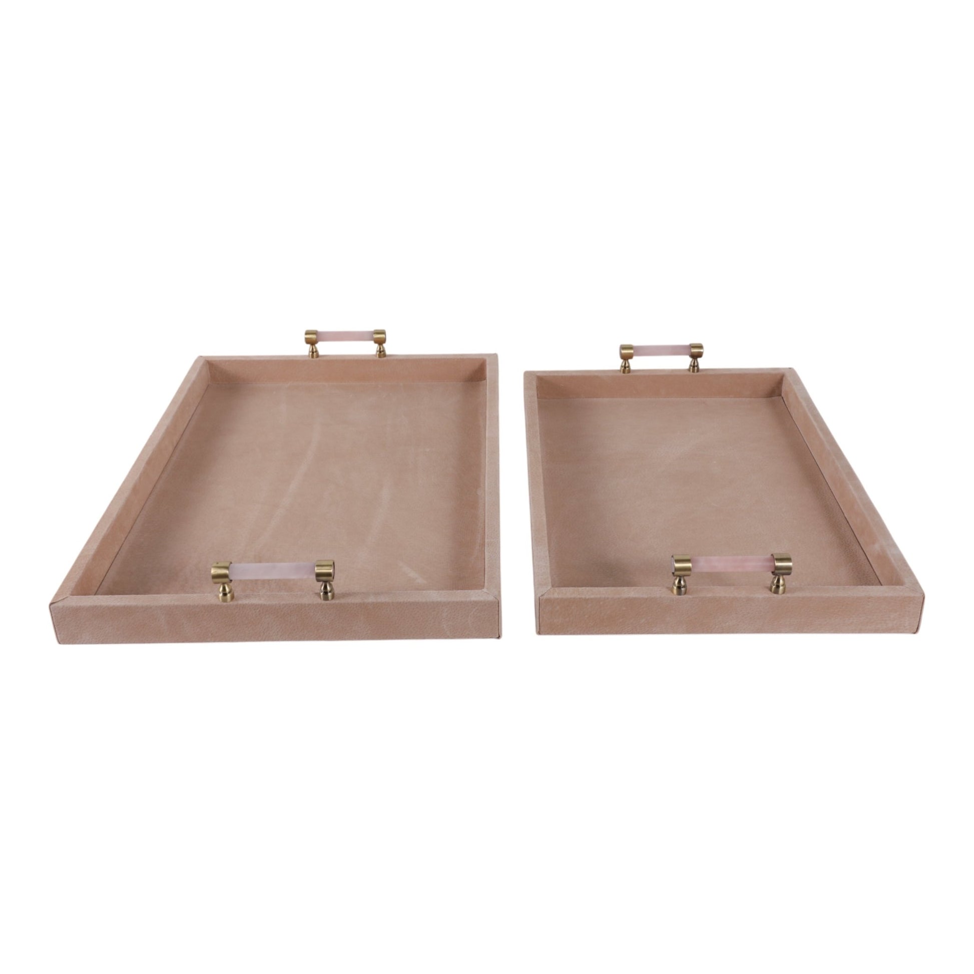 S/2 17/20halofax Tan Suede Selenite Hardware Trays Table Decors| Sagebrook Home