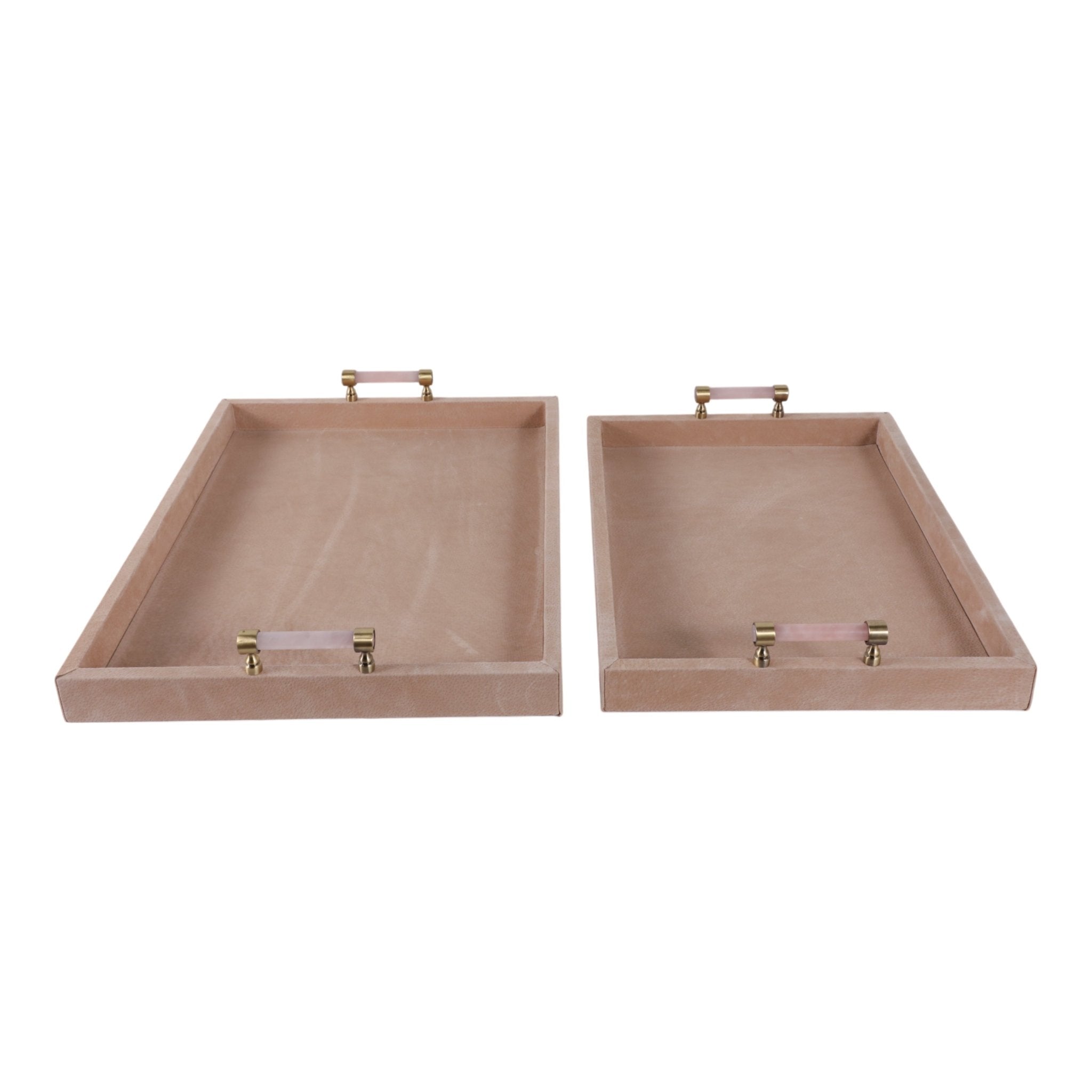 S/2 17/20halofax Tan Suede Selenite Hardware Trays Table Decors| Sagebrook Home