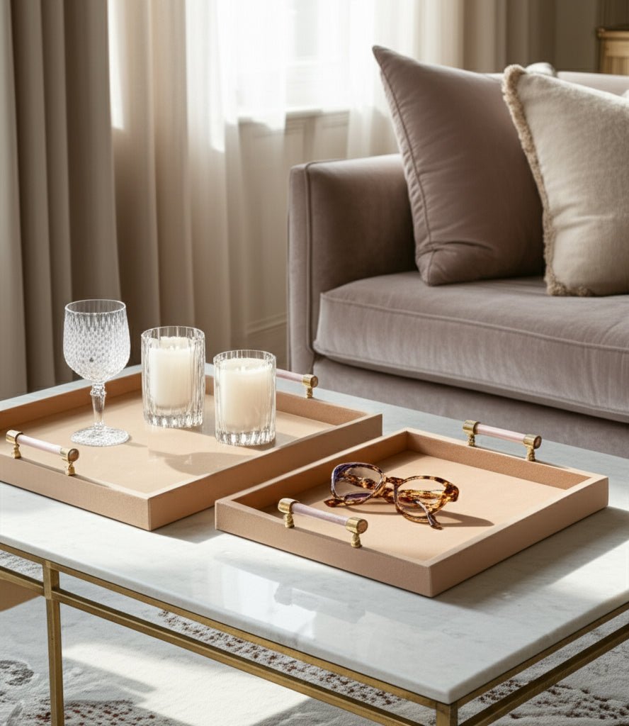 S/2 17/20halofax Tan Suede Selenite Hardware Trays Table Decors| Sagebrook Home