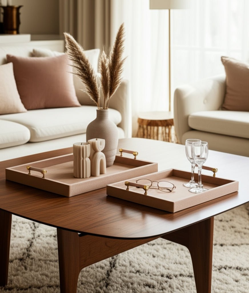 S/2 17/20halofax Tan Suede Selenite Hardware Trays Table Decors| Sagebrook Home