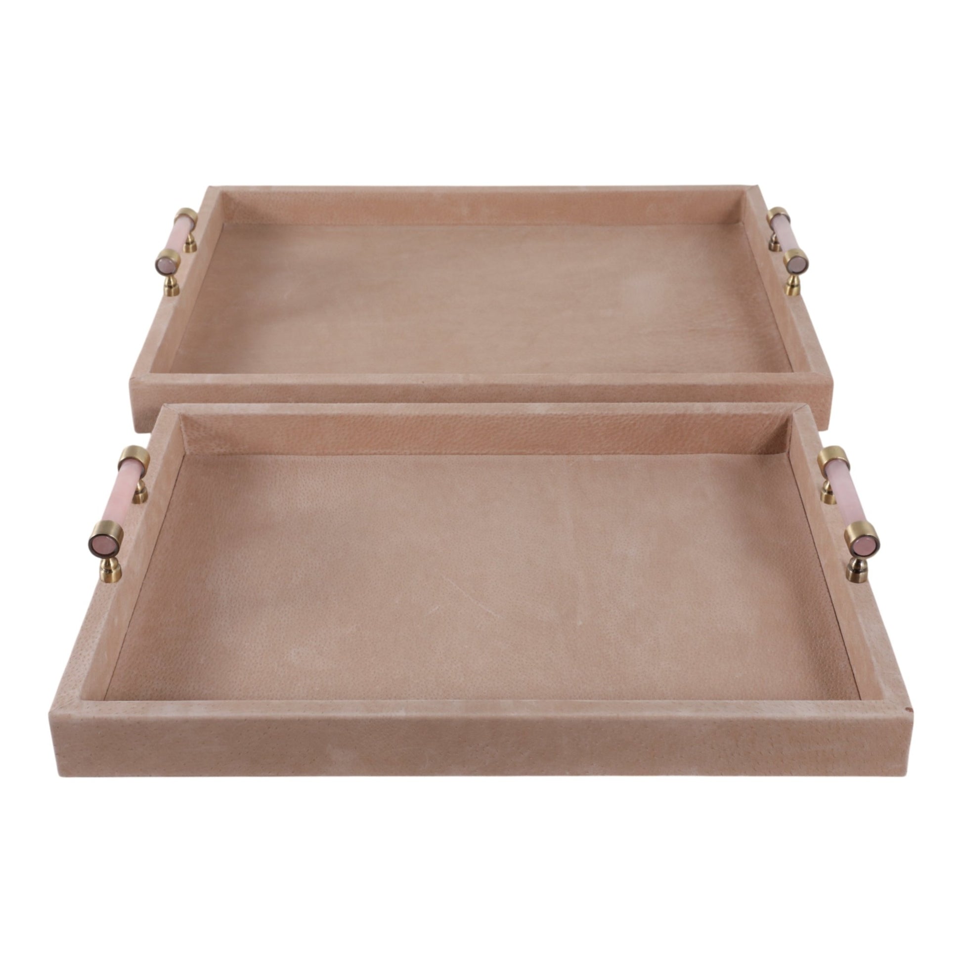 S/2 17/20halofax Tan Suede Selenite Hardware Trays Table Decors| Sagebrook Home