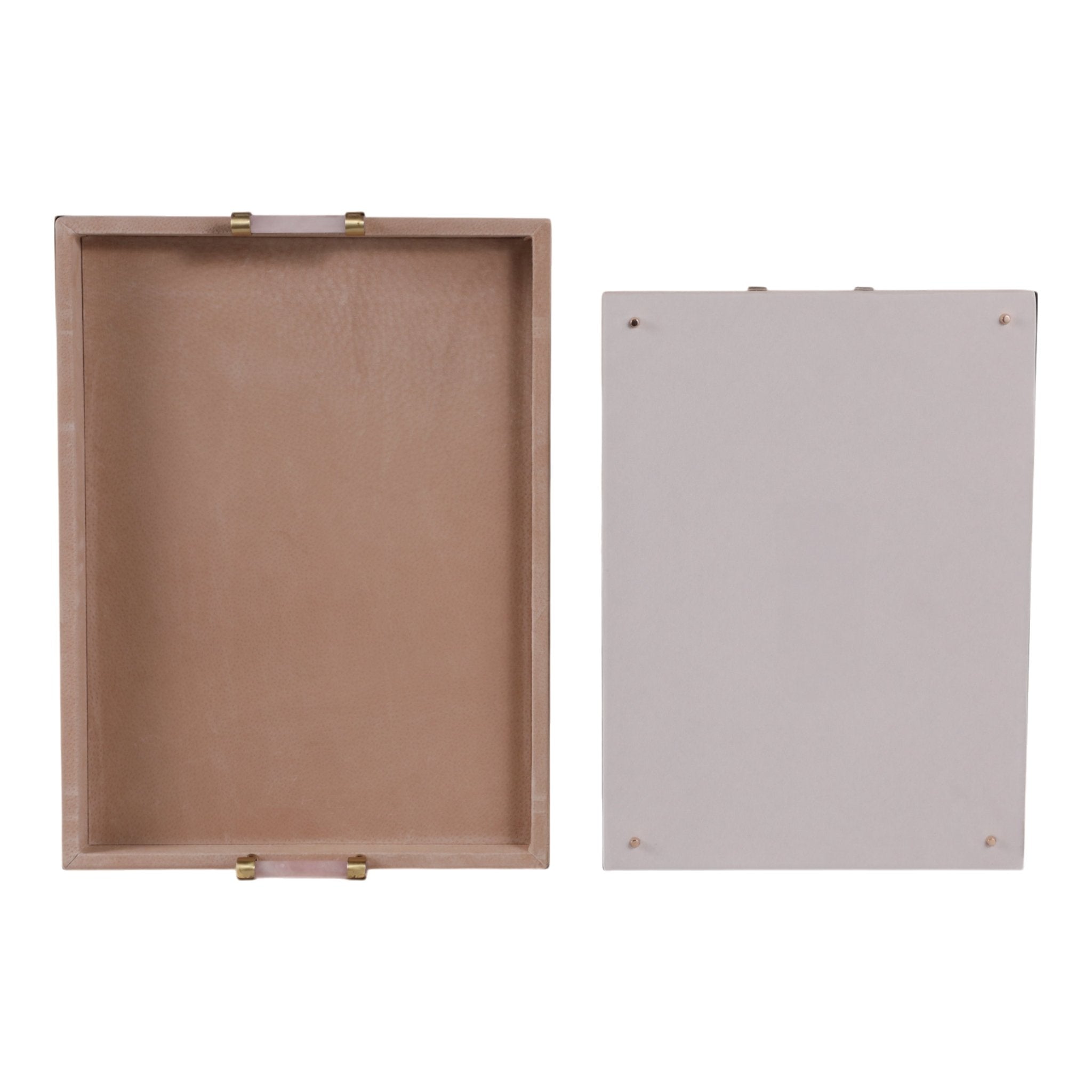 S/2 17/20halofax Tan Suede Selenite Hardware Trays Table Decors| Sagebrook Home