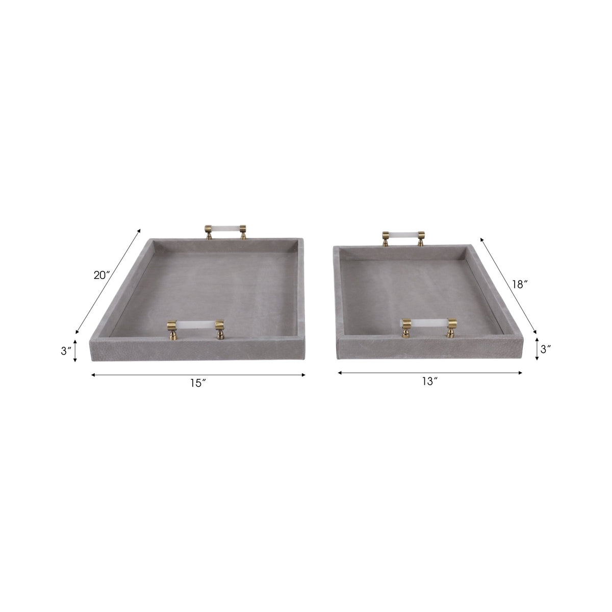 S/2 18/20"avea Gray Suede/moonstone Hardware Trays Table Decors| Sagebrook Home