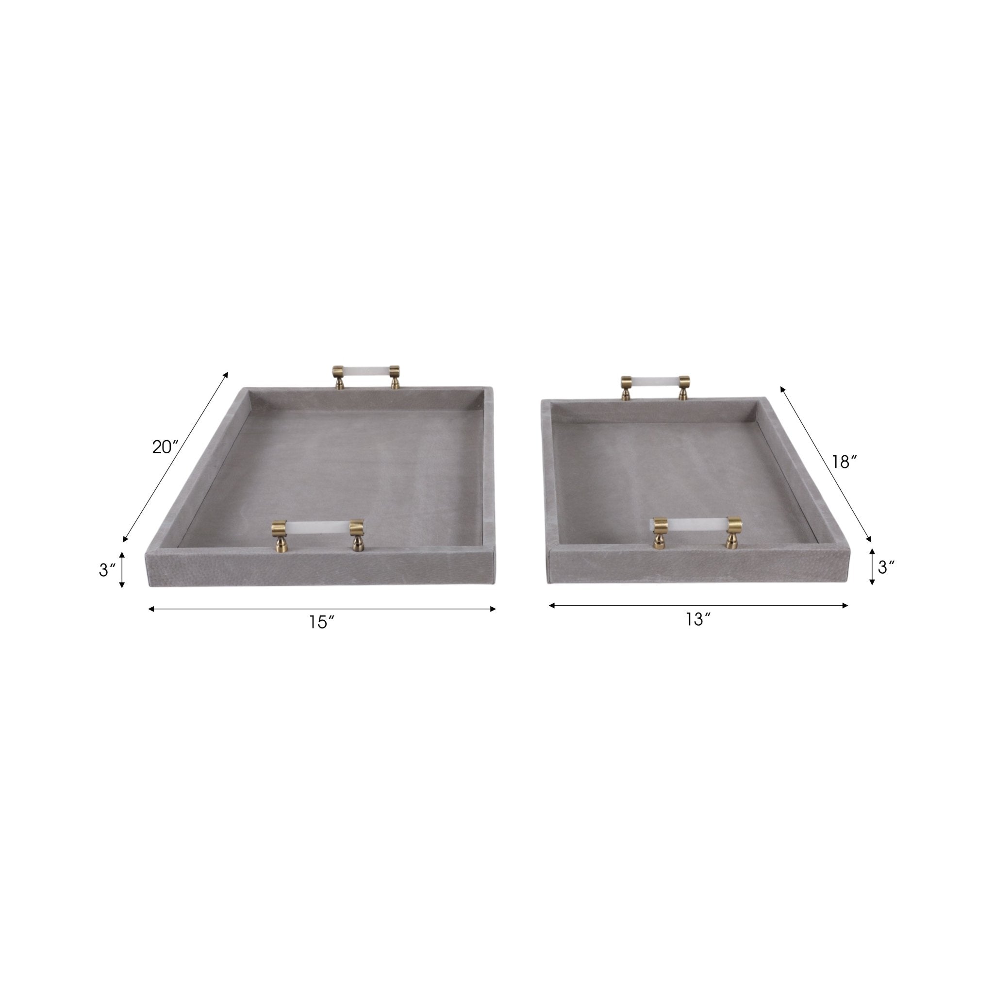 S/2 18/20"avea Gray Suede/moonstone Hardware Trays Table Decors| Sagebrook Home