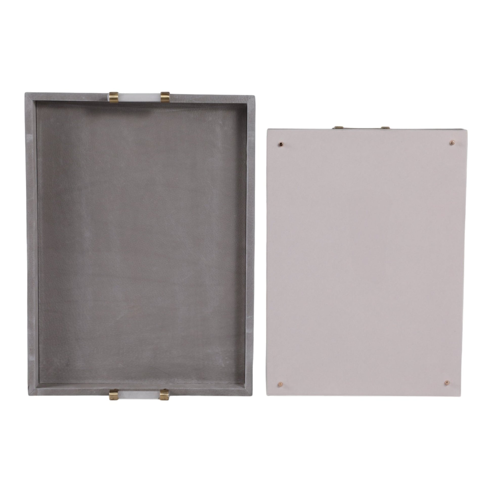 S/2 18/20"avea Gray Suede/moonstone Hardware Trays Table Decors| Sagebrook Home