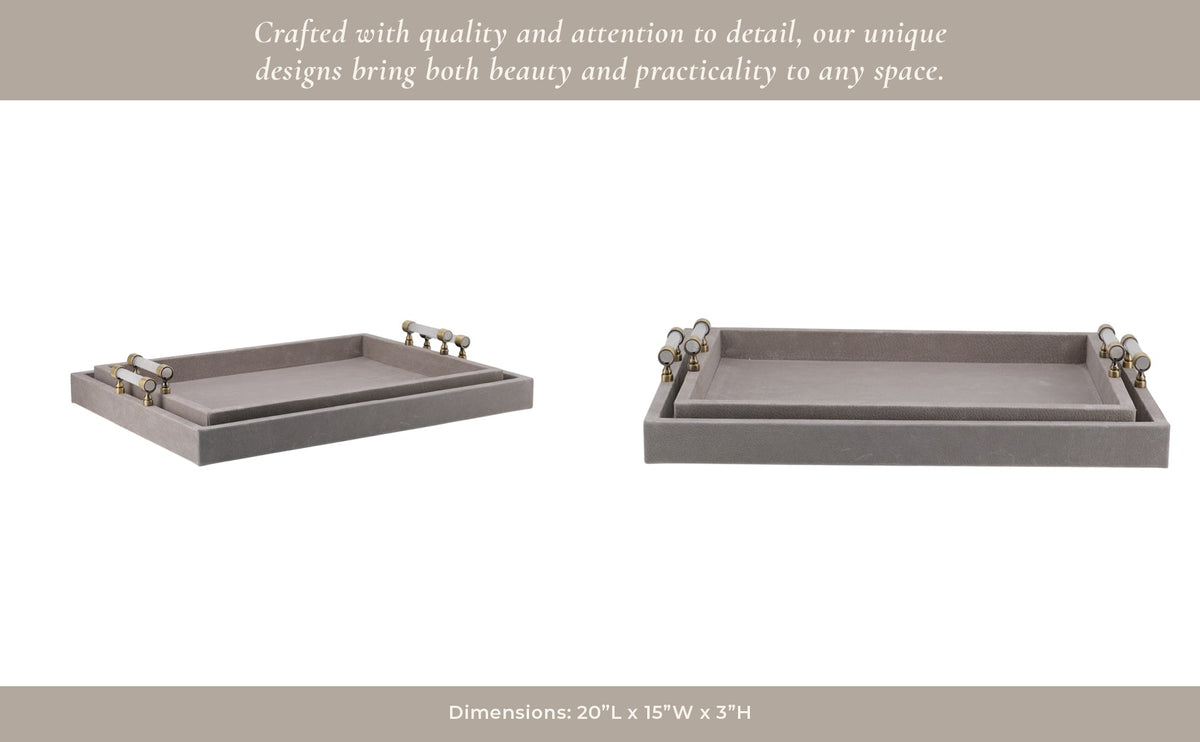 S/2 18/20"avea Gray Suede/moonstone Hardware Trays Table Decors| Sagebrook Home