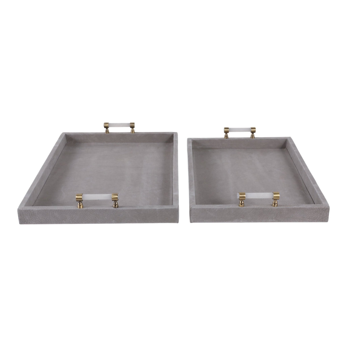 S/2 18/20"avea Gray Suede/moonstone Hardware Trays Table Decors| Sagebrook Home